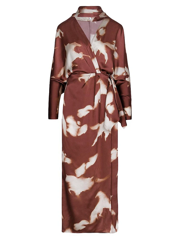 Anouk Mojave Trail Tie-Dye Silk Satin Wrap Dress