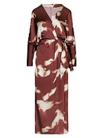 Anouk Mojave Trail Tie-Dye Silk Satin Wrap Dress