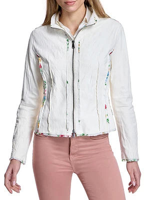 Floral Zipper Leather Jacket