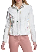 Floral Zipper Leather Jacket