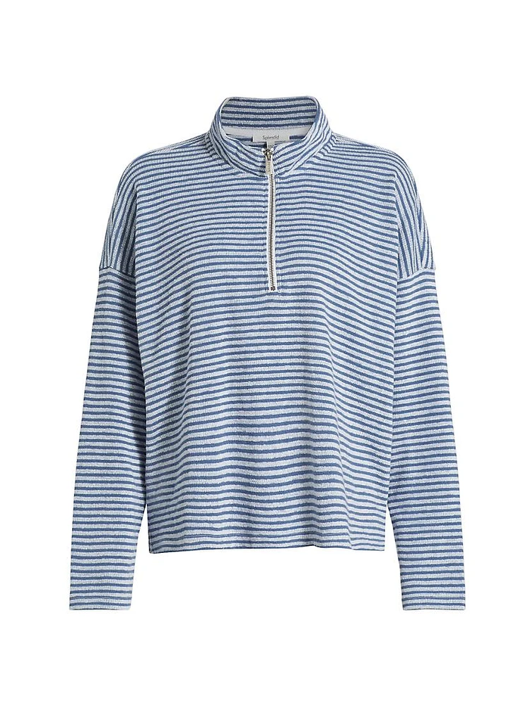 Bisous Stripe French Terry Quarter Zip Tee