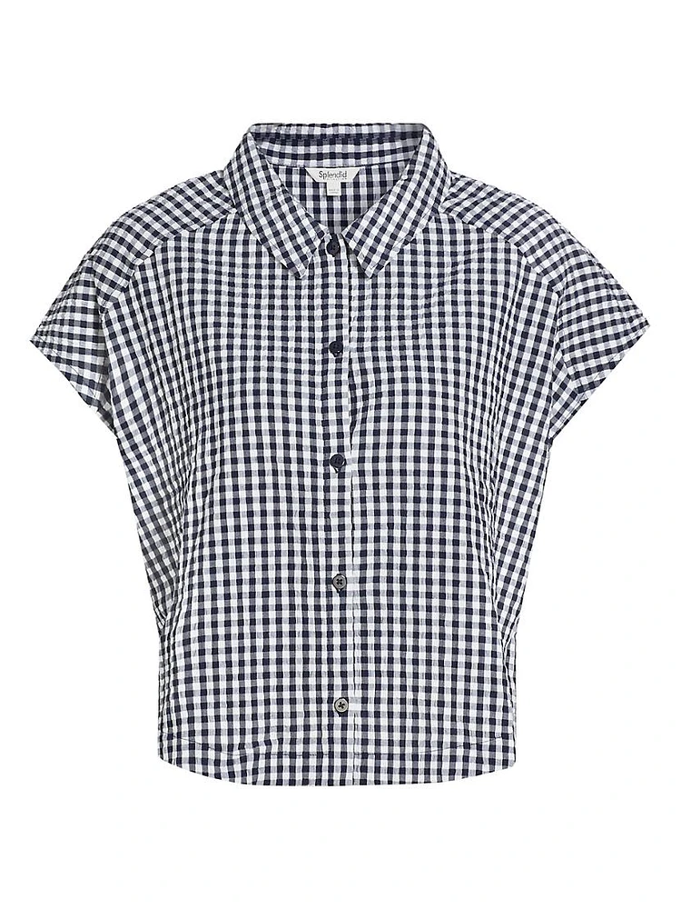 Gabrielle Gingham Cotton-Blend Top