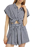 Gabrielle Gingham Cotton-Blend Top