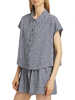 Gabrielle Gingham Cotton-Blend Top