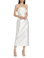 Serefina Satin Strapless Appliqué Midi-Dress