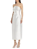 Serefina Satin Strapless Appliqué Midi-Dress