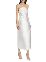 Serefina Satin Strapless Appliqué Midi-Dress