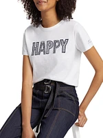 Embroidered "Happy" Cotton T-Shirt