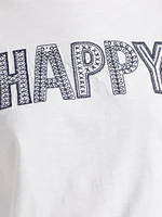 Embroidered "Happy" Cotton T-Shirt