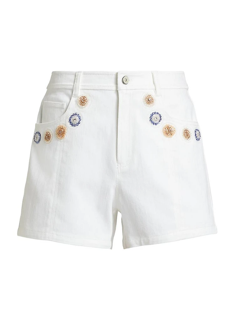 Brea Ditsy Dots Embroidered Denim Shorts