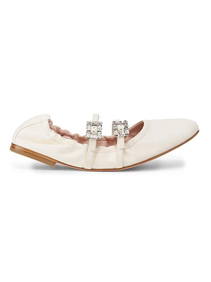 Mini Strap Strass Leather Ballerina Flats