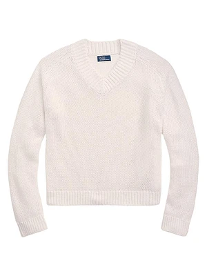 Linen-Cotton V-Neck Sweater