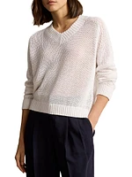 Linen-Cotton V-Neck Sweater