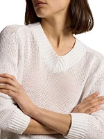 Linen-Cotton V-Neck Sweater