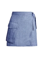 Linen Wrap Cargo Miniskirt