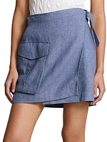 Linen Wrap Cargo Miniskirt