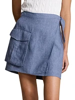 Linen Wrap Cargo Miniskirt