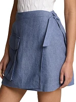 Linen Wrap Cargo Miniskirt