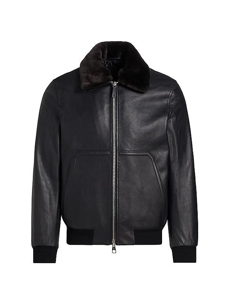 Shearling Deerskin Leather Aviator Jacket