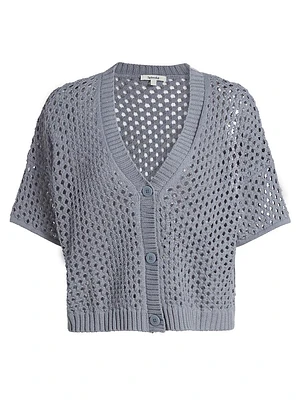 Nova Pointelle-Knit Short-Sleeve Cardigan