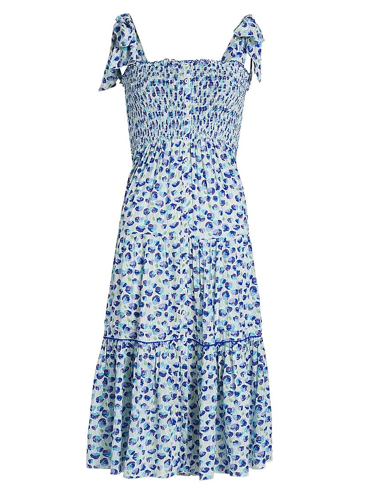 Triny Floral Tie-Strap Midi-Dress