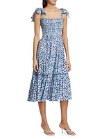 Triny Floral Tie-Strap Midi-Dress