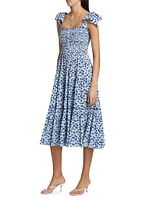 Triny Floral Tie-Strap Midi-Dress