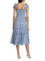 Triny Floral Tie-Strap Midi-Dress