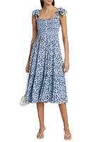 Triny Floral Tie-Strap Midi-Dress