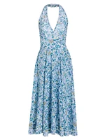 Beth Floral Swiss-Dot Halter Midi-Dress