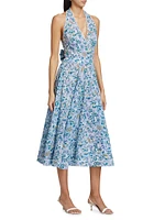 Beth Floral Swiss-Dot Halter Midi-Dress