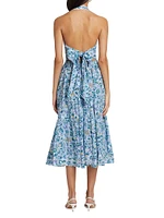 Beth Floral Swiss-Dot Halter Midi-Dress