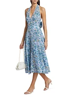 Beth Floral Swiss-Dot Halter Midi-Dress