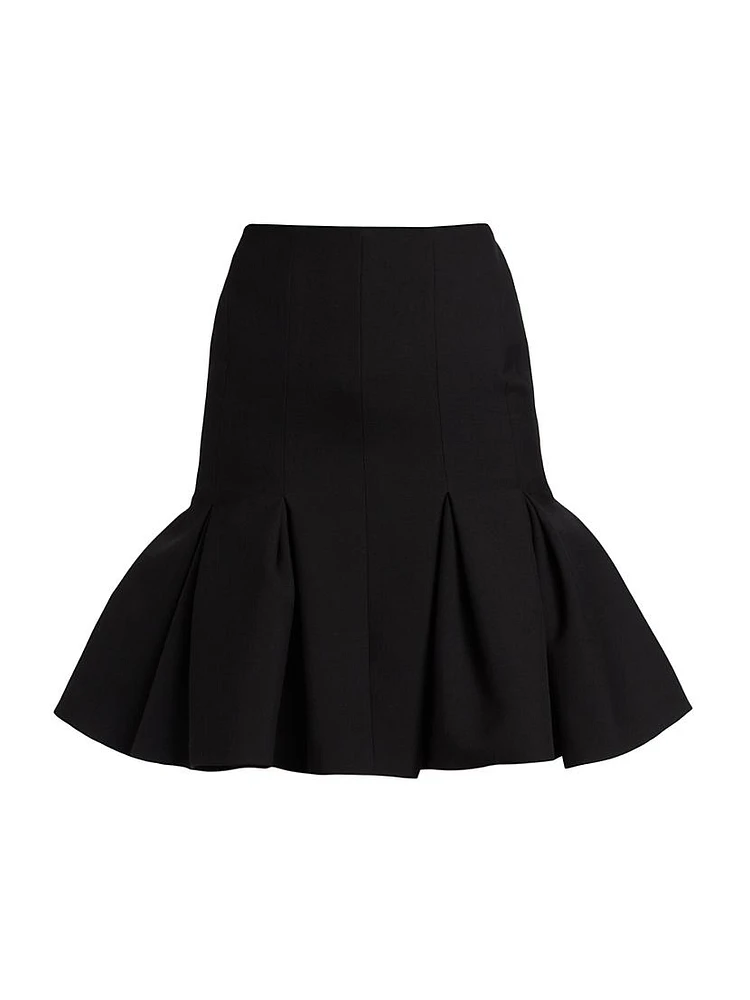 Wool Gabardine Peplum Midi-Skirt