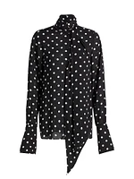 Polka Dot Crêpe Tie-Neck Blouse