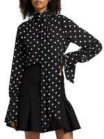 Polka Dot Crêpe Tie-Neck Blouse