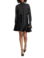 Polka Dot Crêpe Tie-Neck Blouse