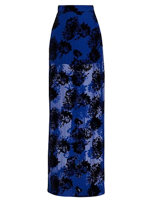 Velvet Floral Pencil Maxi Skirt