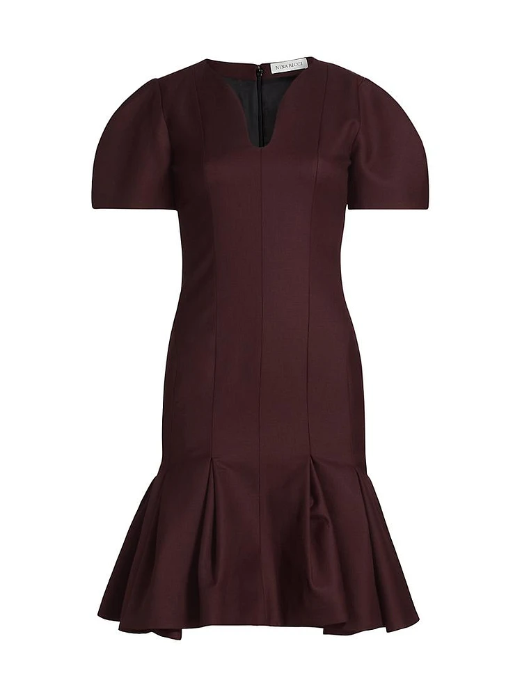 Wool Gabardine Peplum Minidress