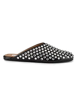 Crystal Stud Leather Flat Mules