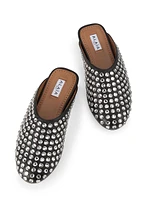 Crystal Stud Leather Flat Mules