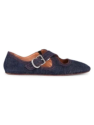 Crisscross Buckle Denim Ballerina Flats