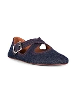 Crisscross Buckle Denim Ballerina Flats