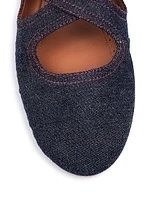 Crisscross Buckle Denim Ballerina Flats