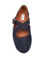 Crisscross Buckle Denim Ballerina Flats