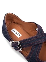 Crisscross Buckle Denim Ballerina Flats