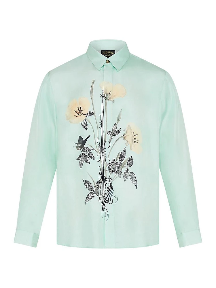 Floral Silk Button-Front Shirt