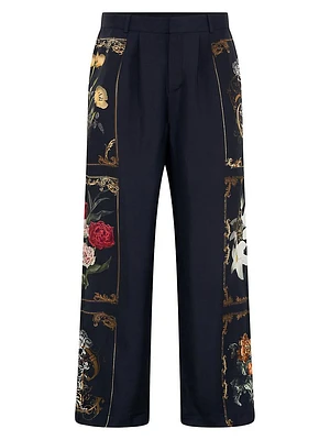 Floral Tailored Silk Lounge Pants