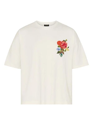 Floral-Embroidered Cotton Oversized T-Shirt