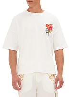 Floral-Embroidered Cotton Oversized T-Shirt